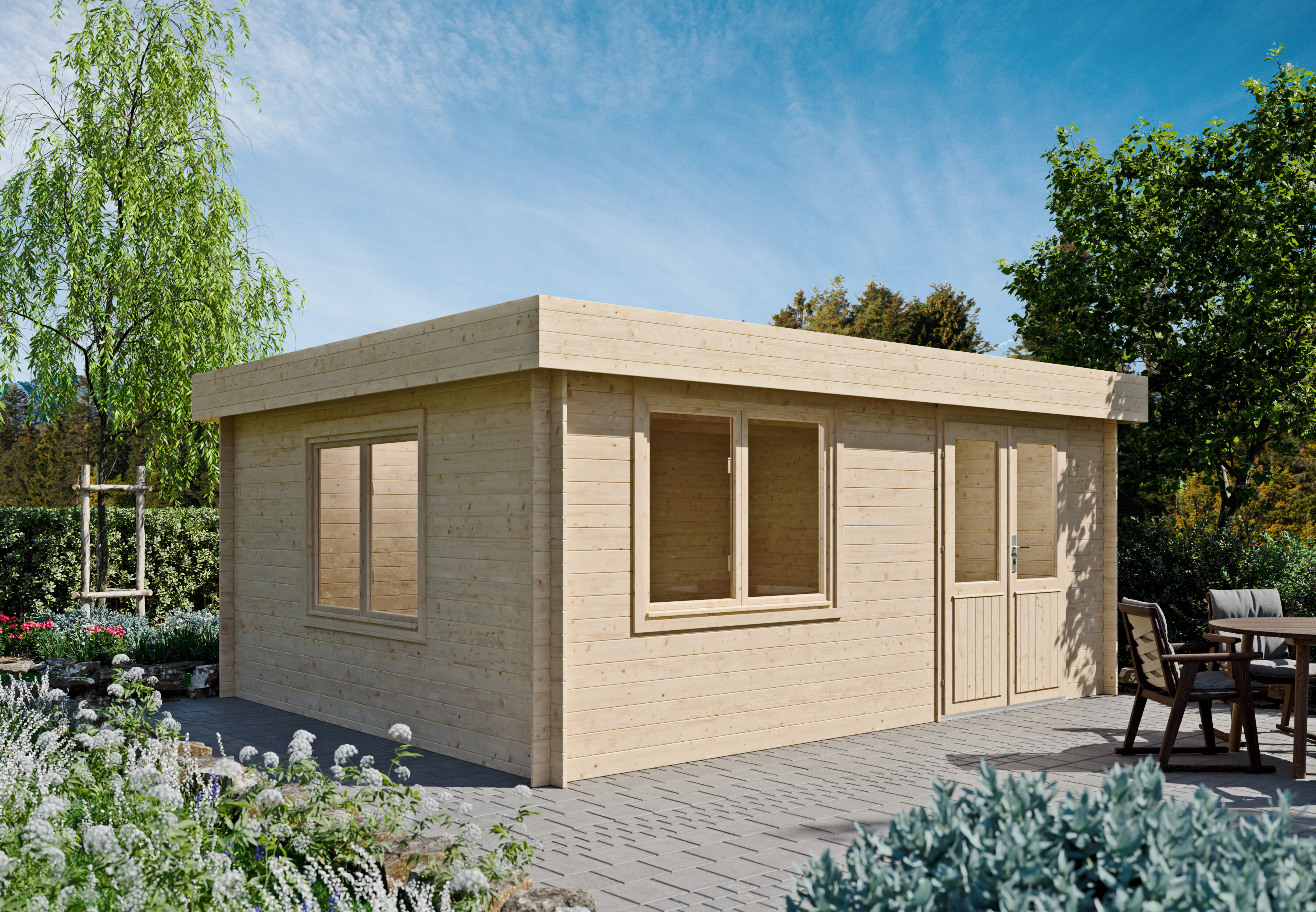 26% reduziert! 5 × 4 m | Flachdach Gartenlounge Orka 28 A | modern Unkategorisiert online kaufen