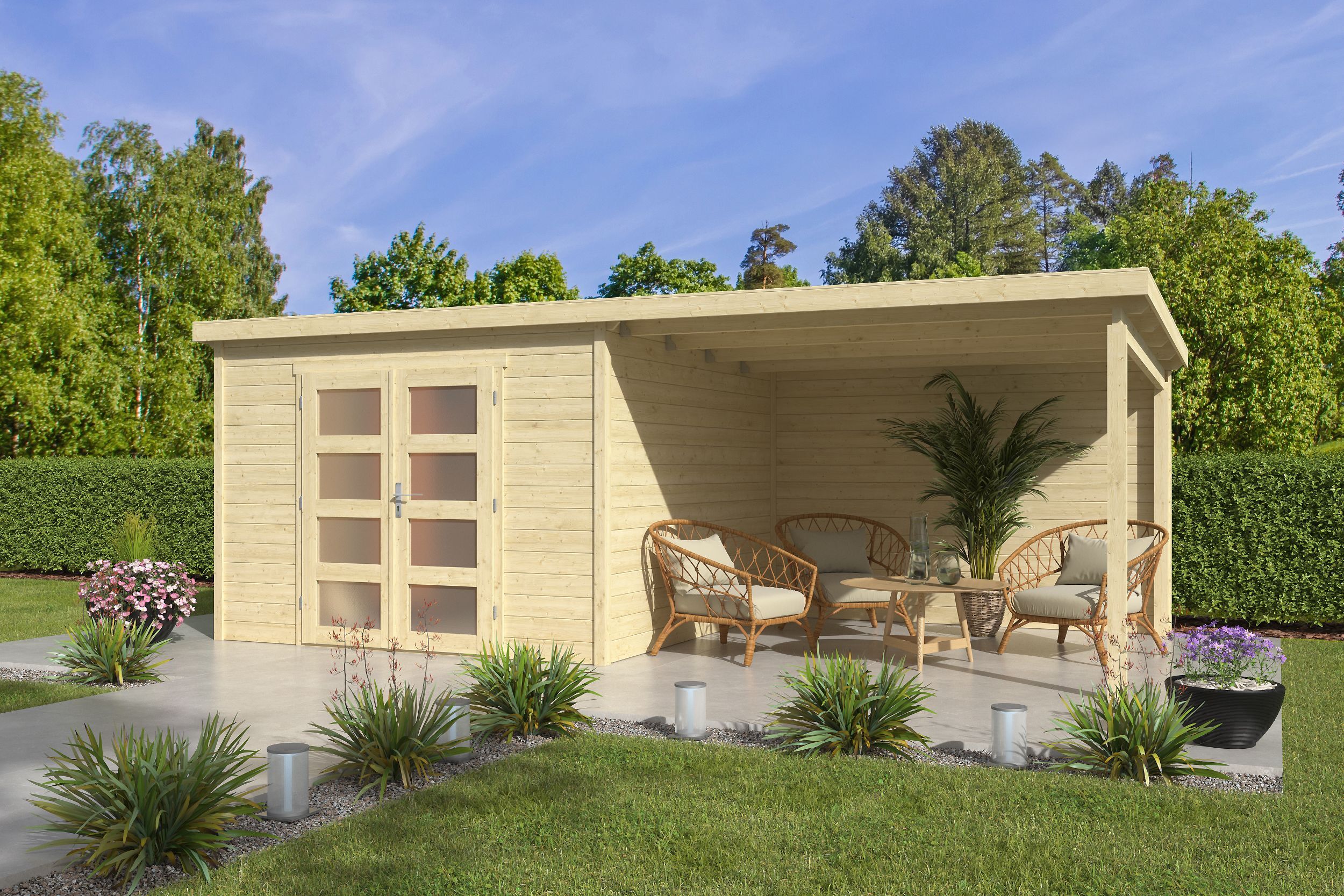 26% reduziert! 6 × 3 m | Pultdach Gartenlounge Ella 28-C mit Anbau | modern Unkategorisiert online kaufen