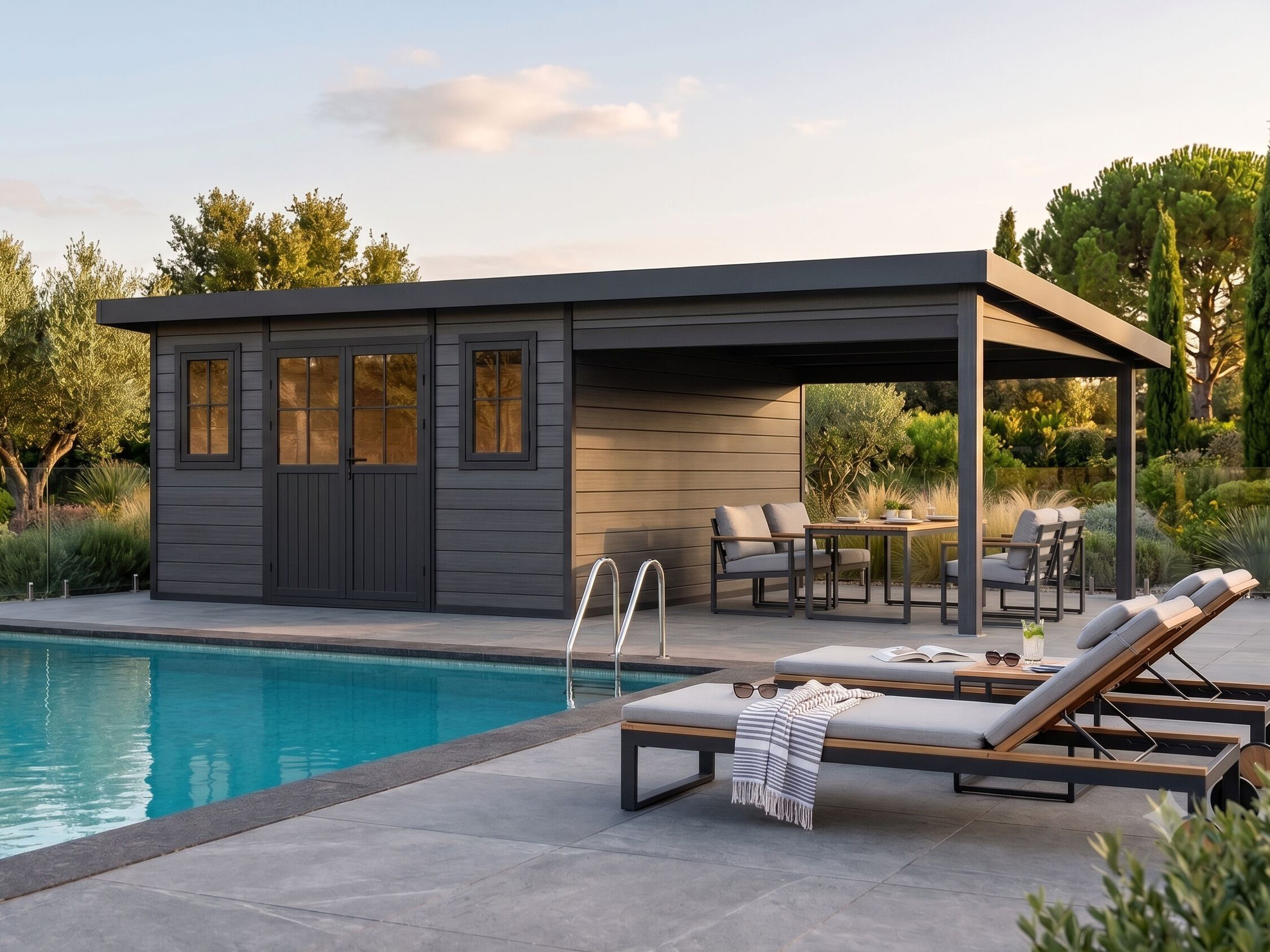 28% reduziert! 8 × 3 m | WPC Gartenlounge Style DeLuxe 26,60 m² | modern | Schleppdach Unkategorisiert online kaufen