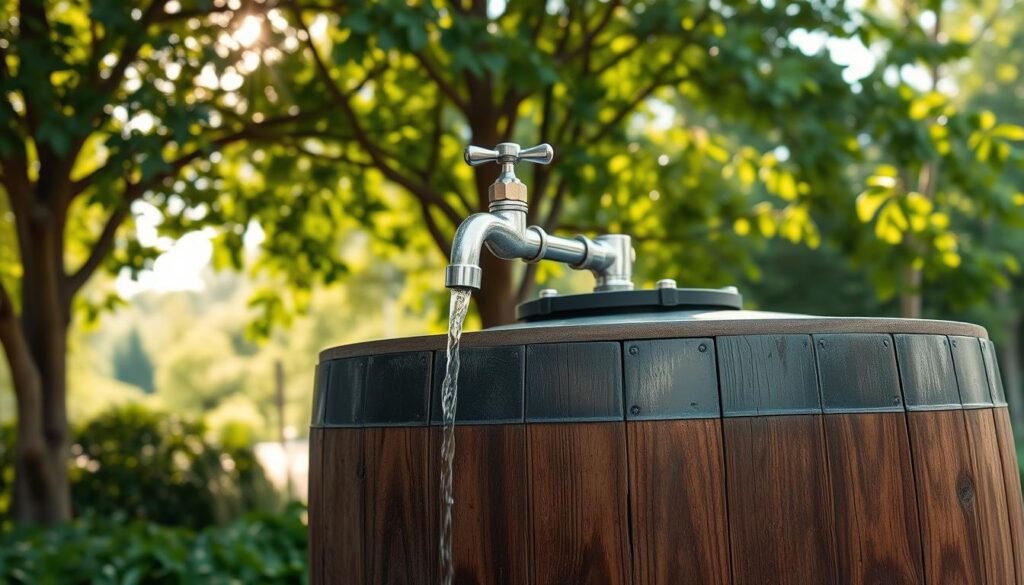 Wasserhahn an Regentonne