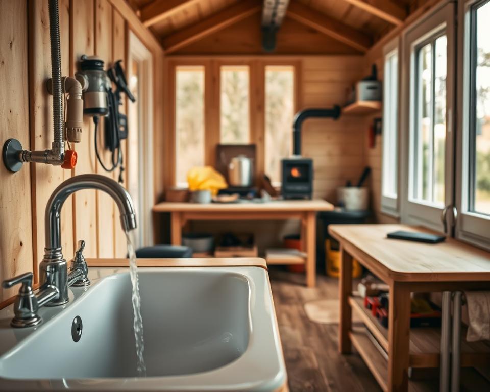 Wasseranschluss und Heizung im Gartenhaus