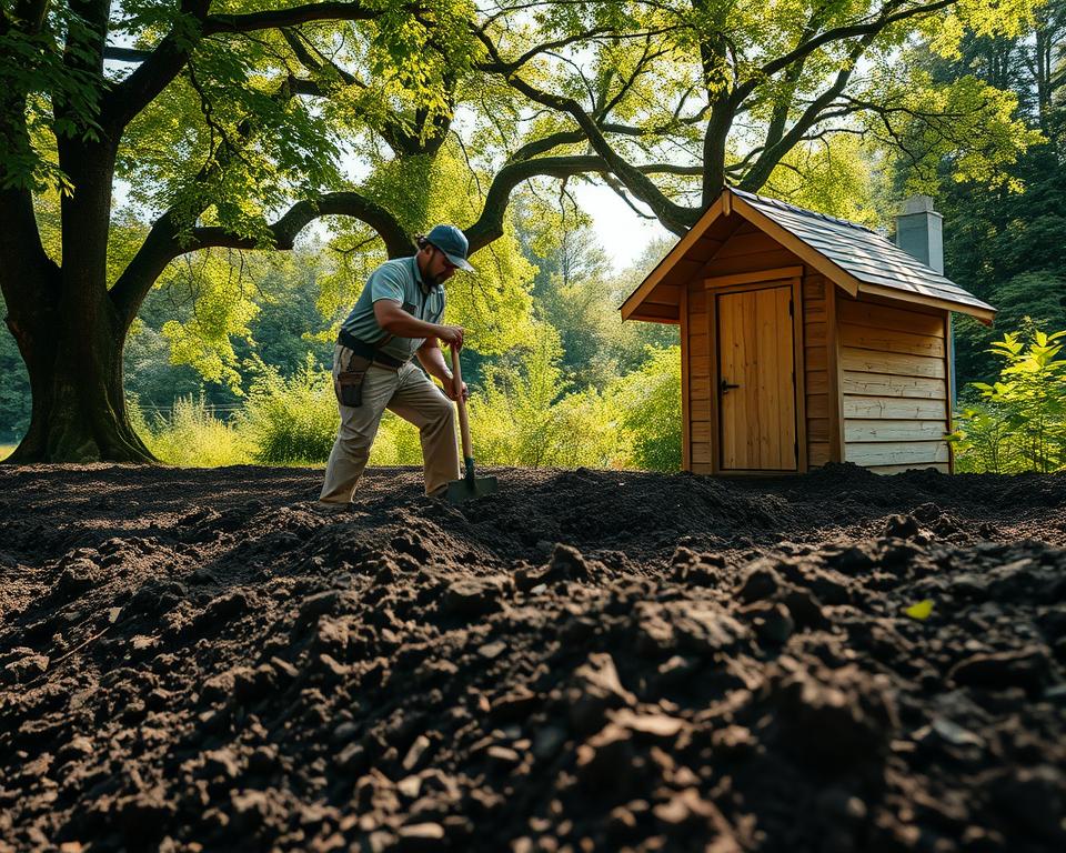 Bodenaushub für Gartenhausfundament