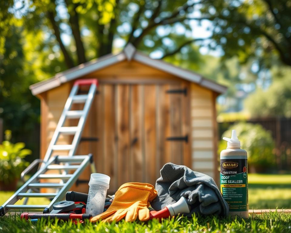 Dachrinnen Reparatur Gartenhaus Vorbereitung