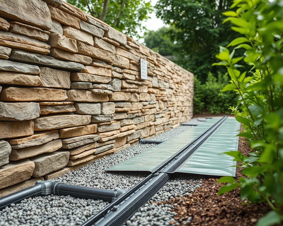 Drainage und Feuchtigkeitsschutz für Gartenmauer