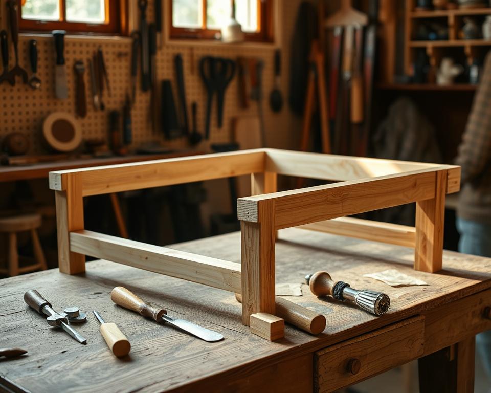 Holzbearbeitung Vorbereitung für Gartenliege