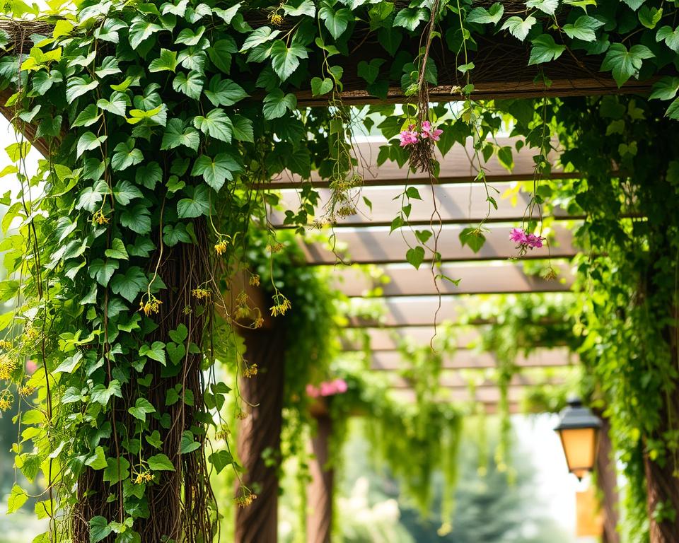 Kletterpflanzen an Pergola