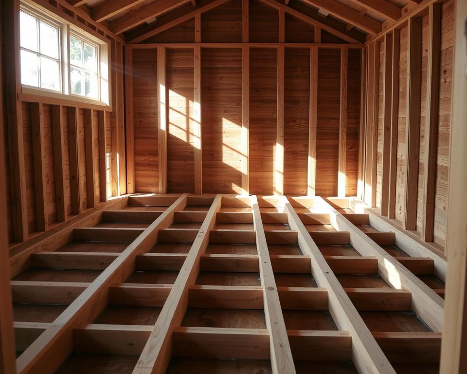 Laminat Unterkonstruktion im Gartenhaus