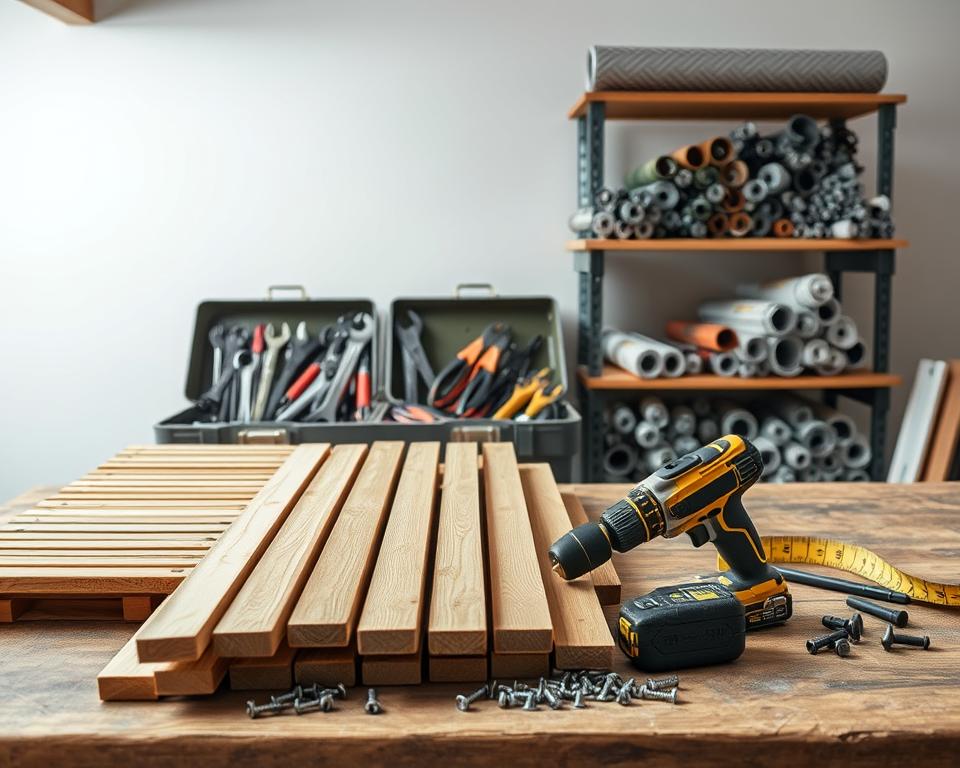 Materialien Lamellendach Werkzeuge