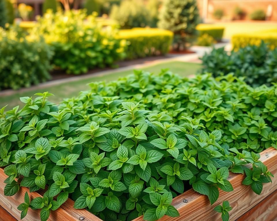Minze Pflanzung im Hochbeet
