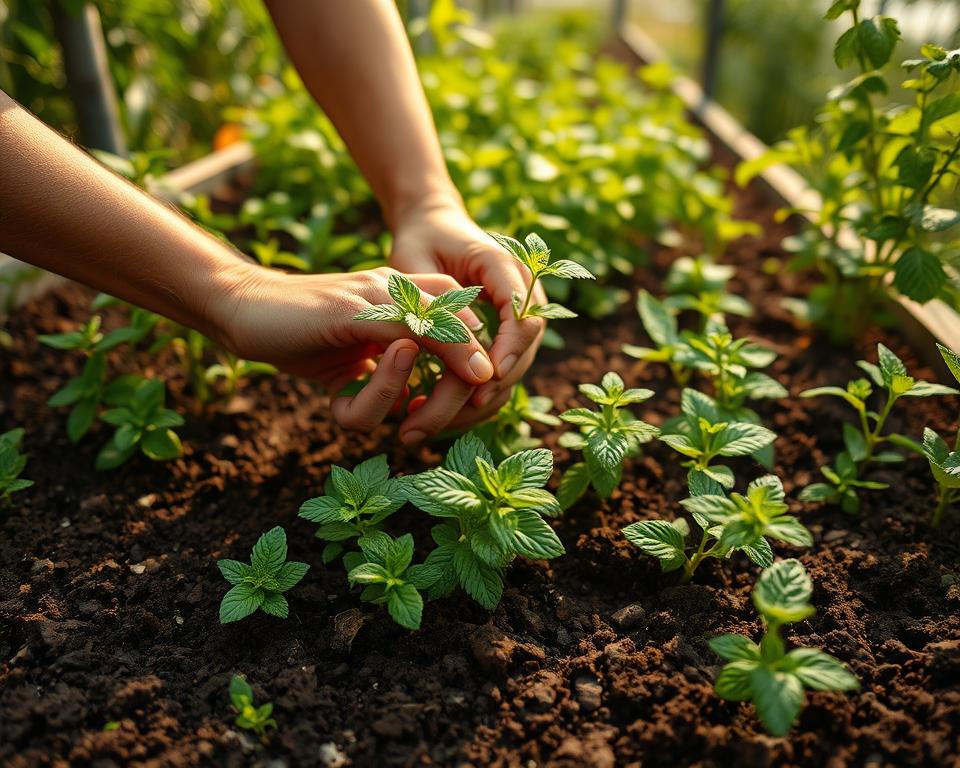 Minze ernten im Hochbeet