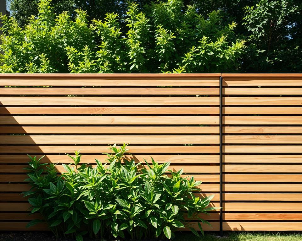 Moderne Zaungestaltung mit horizontalen und vertikalen Elementen