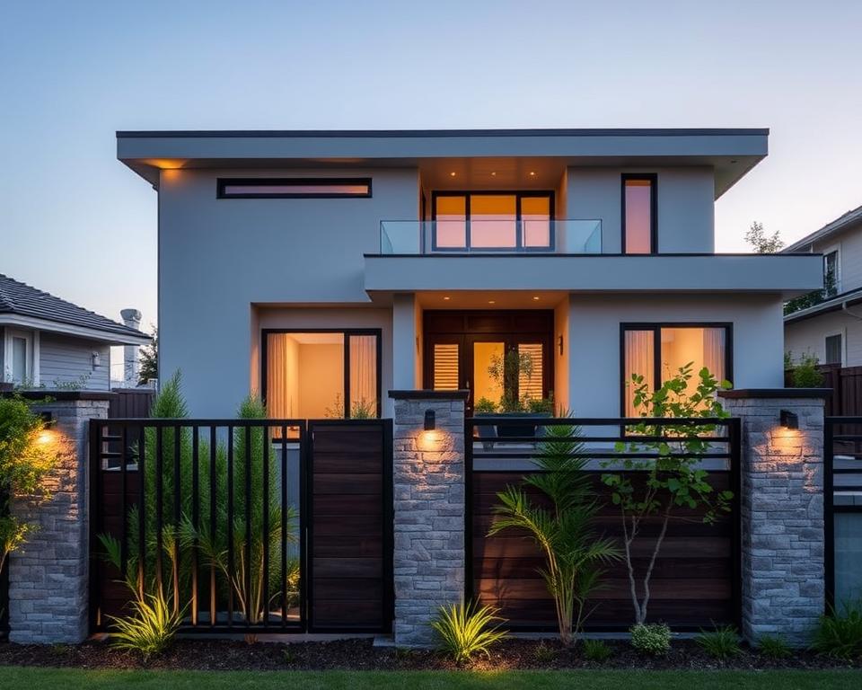 Moderne Zaungestaltung und Hausarchitektur