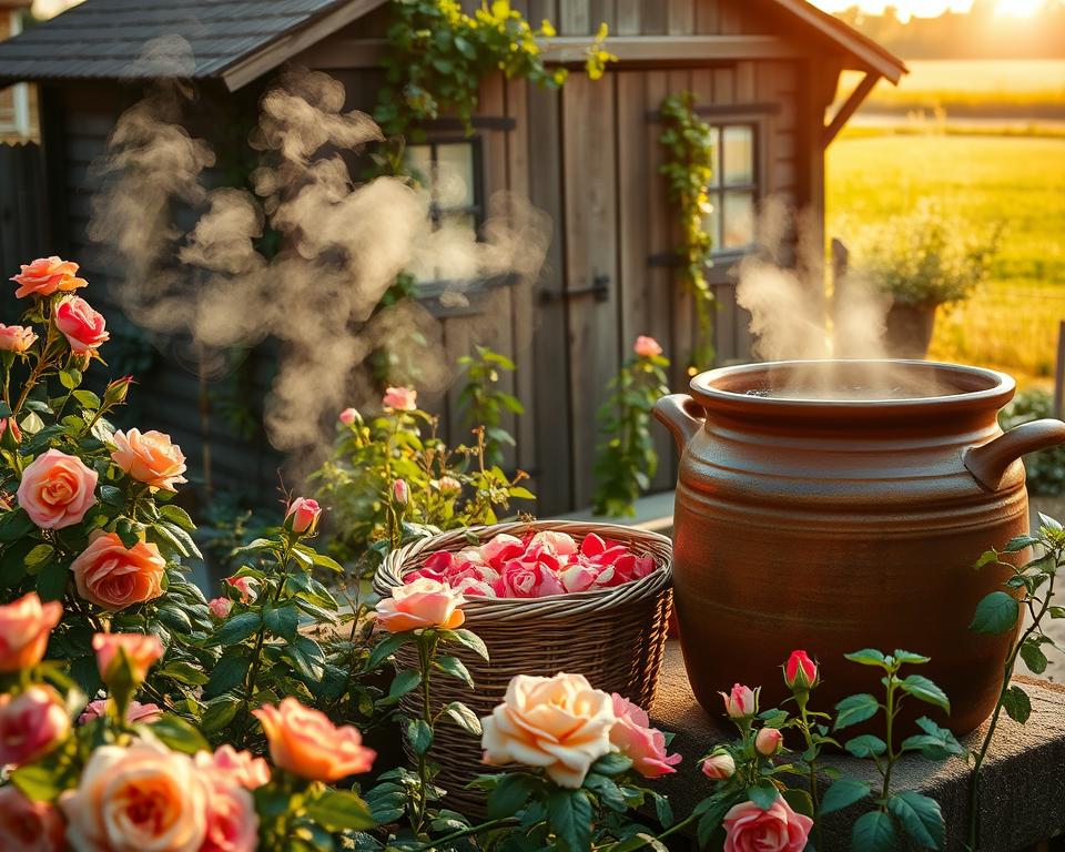 Natürliche brühen für rosen herstellung