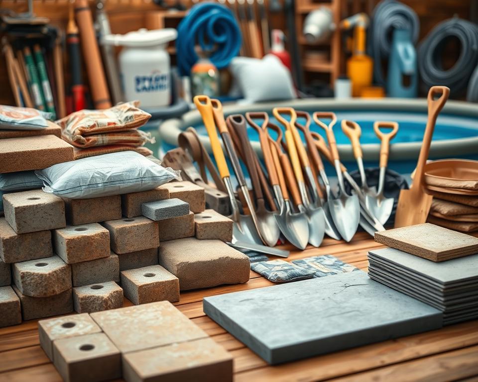 Poolbau Materialien und Werkzeuge