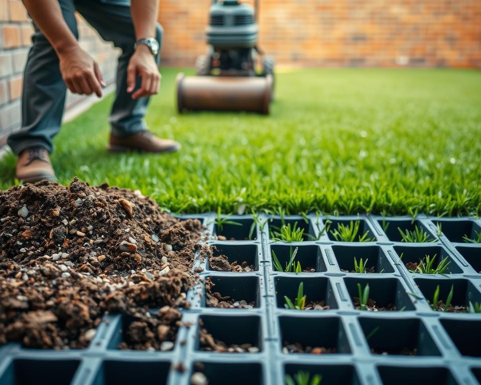 Rasengitter Befüllung und Verdichtung