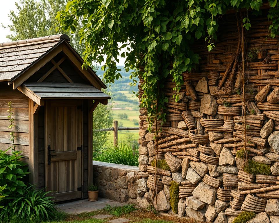 Rustikale Gartenhaus Wandgestaltung mit Naturmaterialien