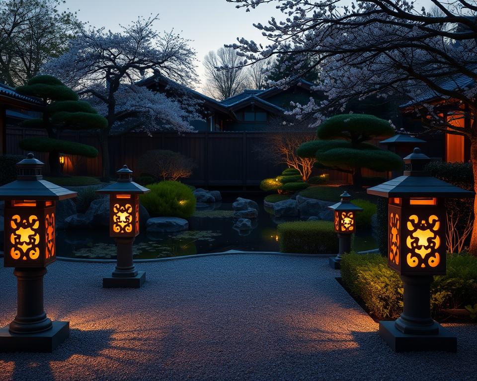 Steinlaternen im asiatischen Garten