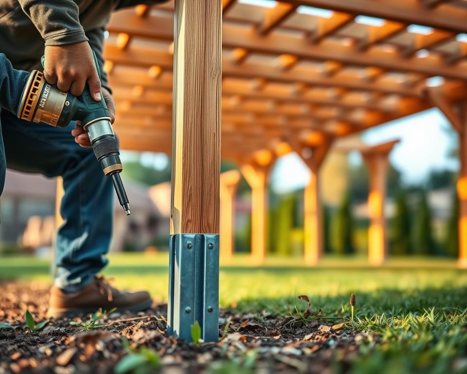 Stützpfosten Terrassenüberdachung Montage
