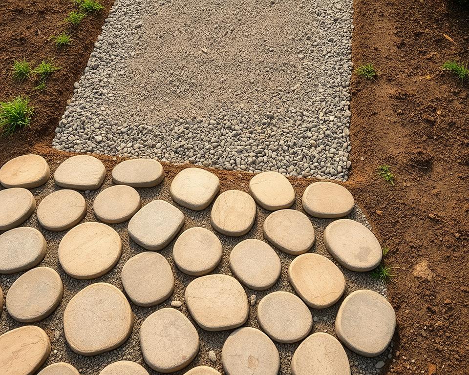 Tragschicht Pflastersteine Gartenweg Unterbau