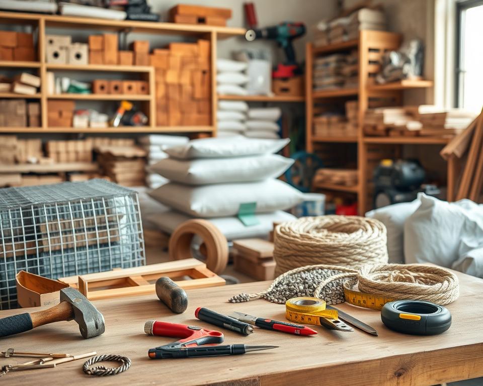 Zisterne Werkzeuge und Baumaterialien