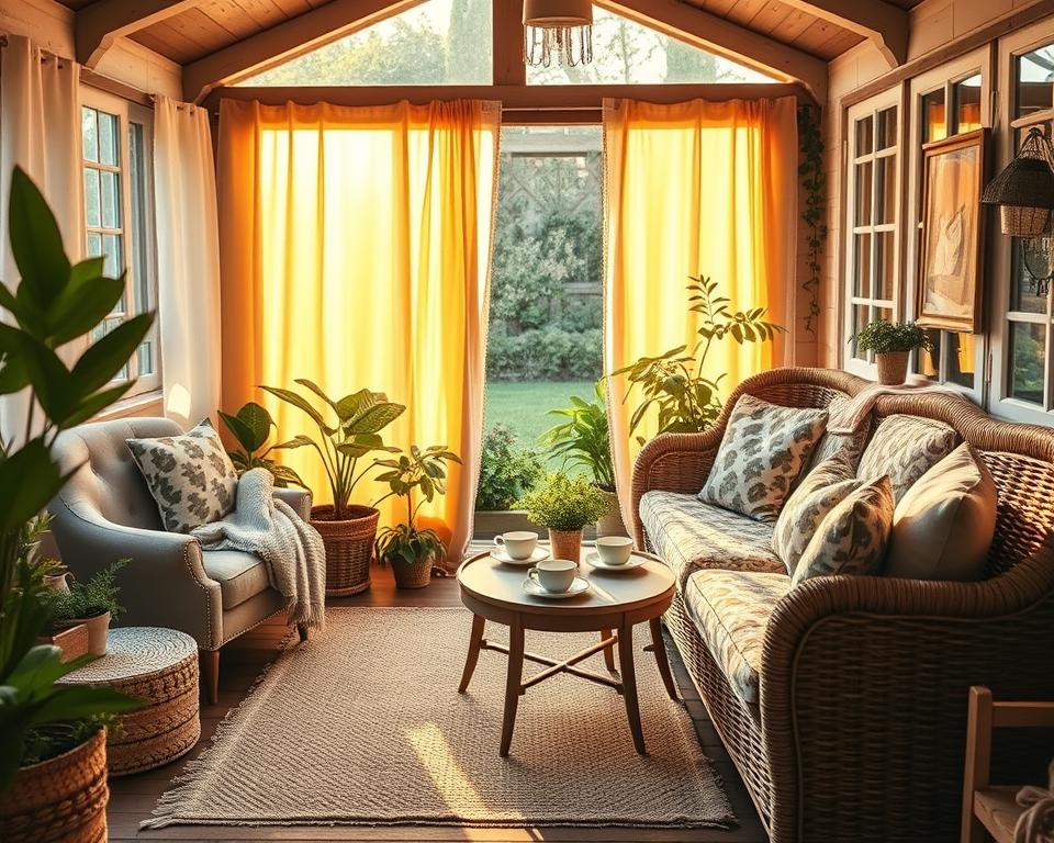 Gartenhaus gemütlich einrichten mit Textilien