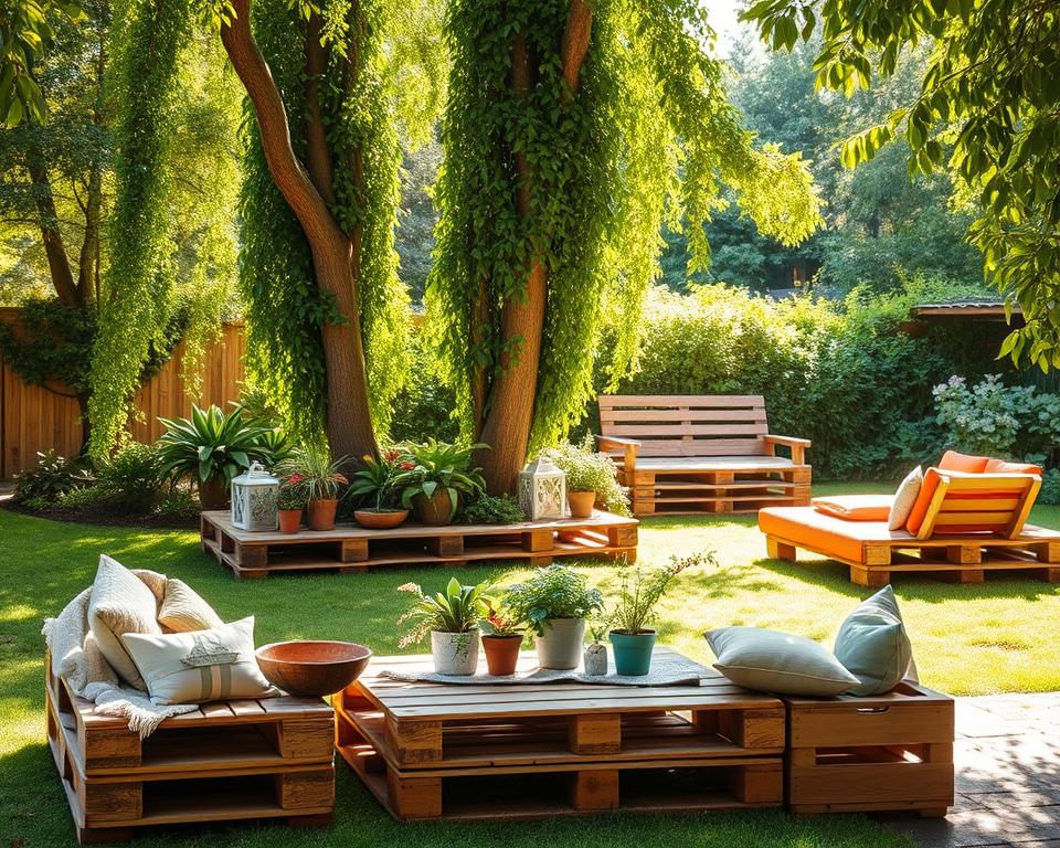 Kreative Paletten-Upcycling Gartenmöbel Design
