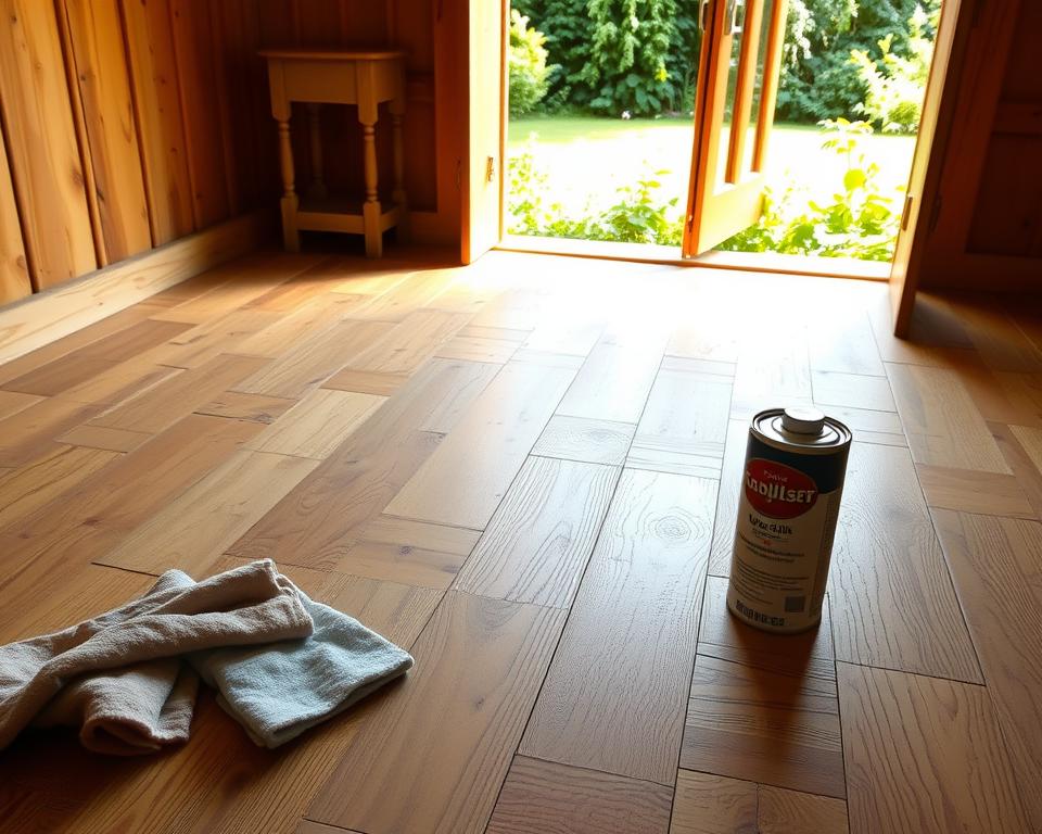 Parkettboden Behandlung im Gartenhaus