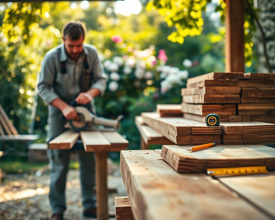 Holz vorbereiten für Gartentisch