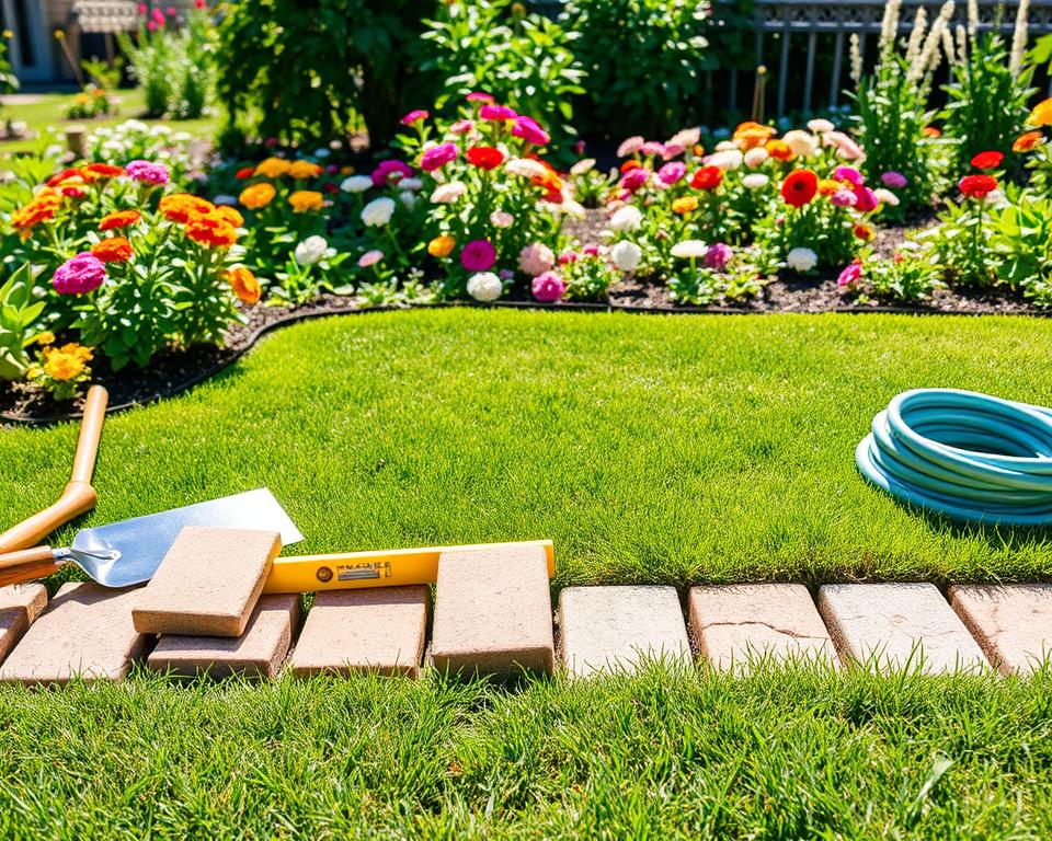 Materialien und Werkzeuge für Rasenkanten