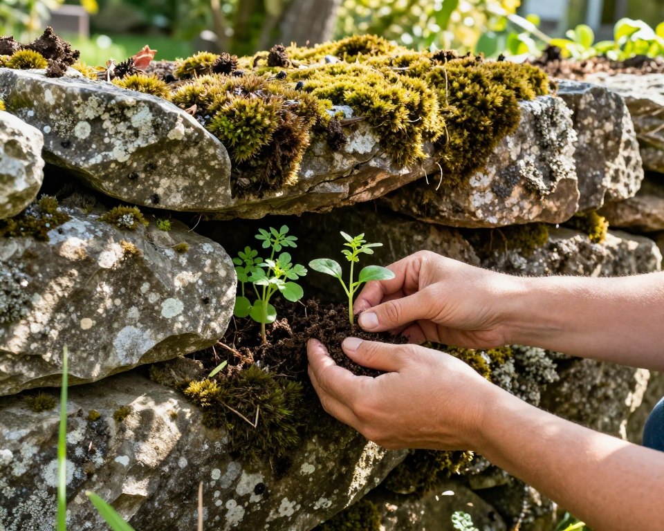 Pflanzen in Mauerfugen einsetzen