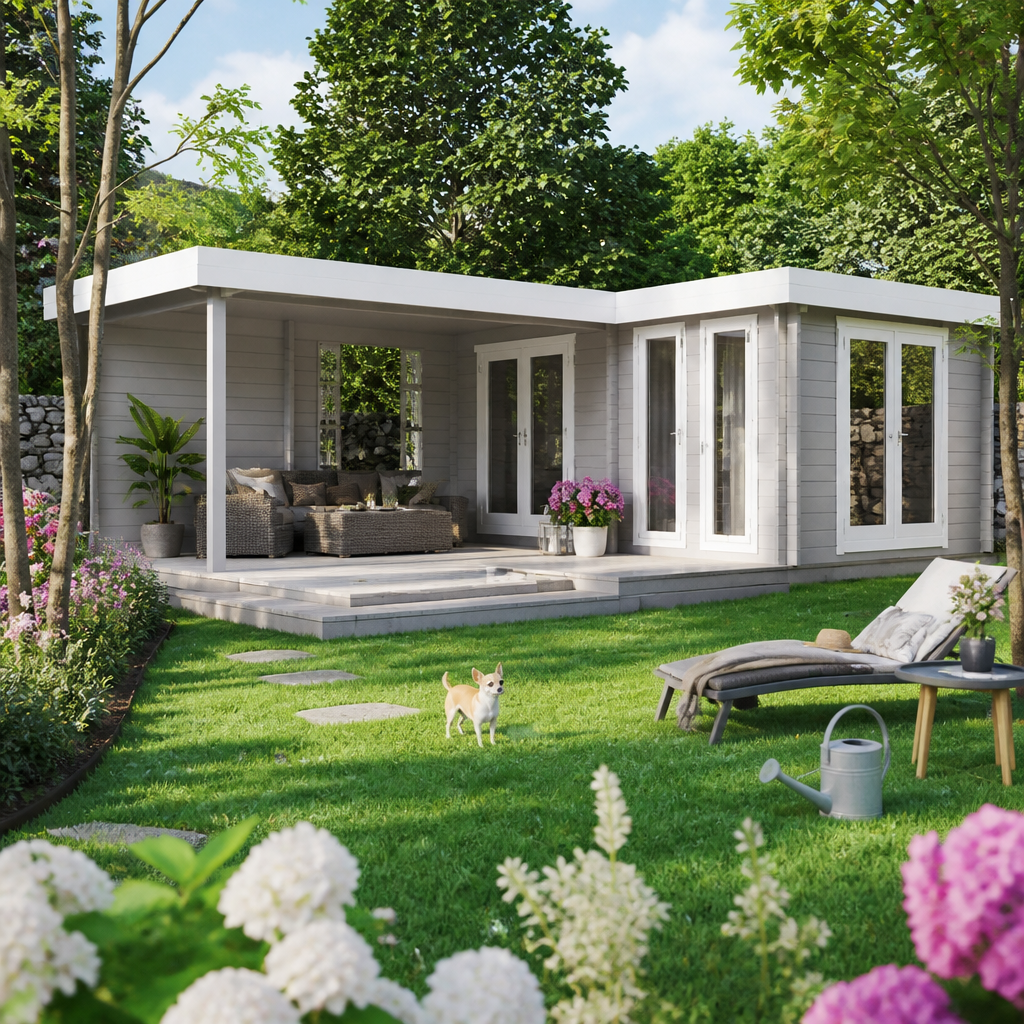 26% reduziert! 6 × 4 m | Gartenlounge Luisa 44 | Flachdach | winterfest
