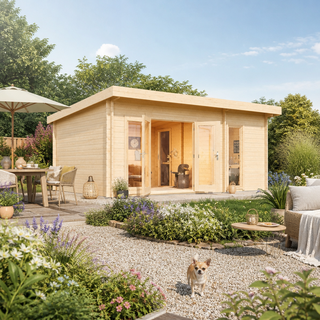 26% reduziert! 6 × 4 m | Gartenlounge Rita 44 | Pultdach | winterfest