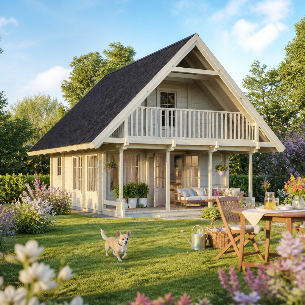 26% reduziert! 6 × 6 m | Ferien- und Freizeit Holzhaus Ber | Terrasse | winterfest
