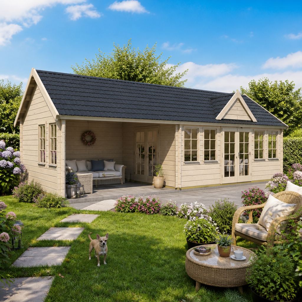 26% reduziert! 8 × 4 m | Gartenlounge Teehaus Kensington 70 | klassisch | winterfest