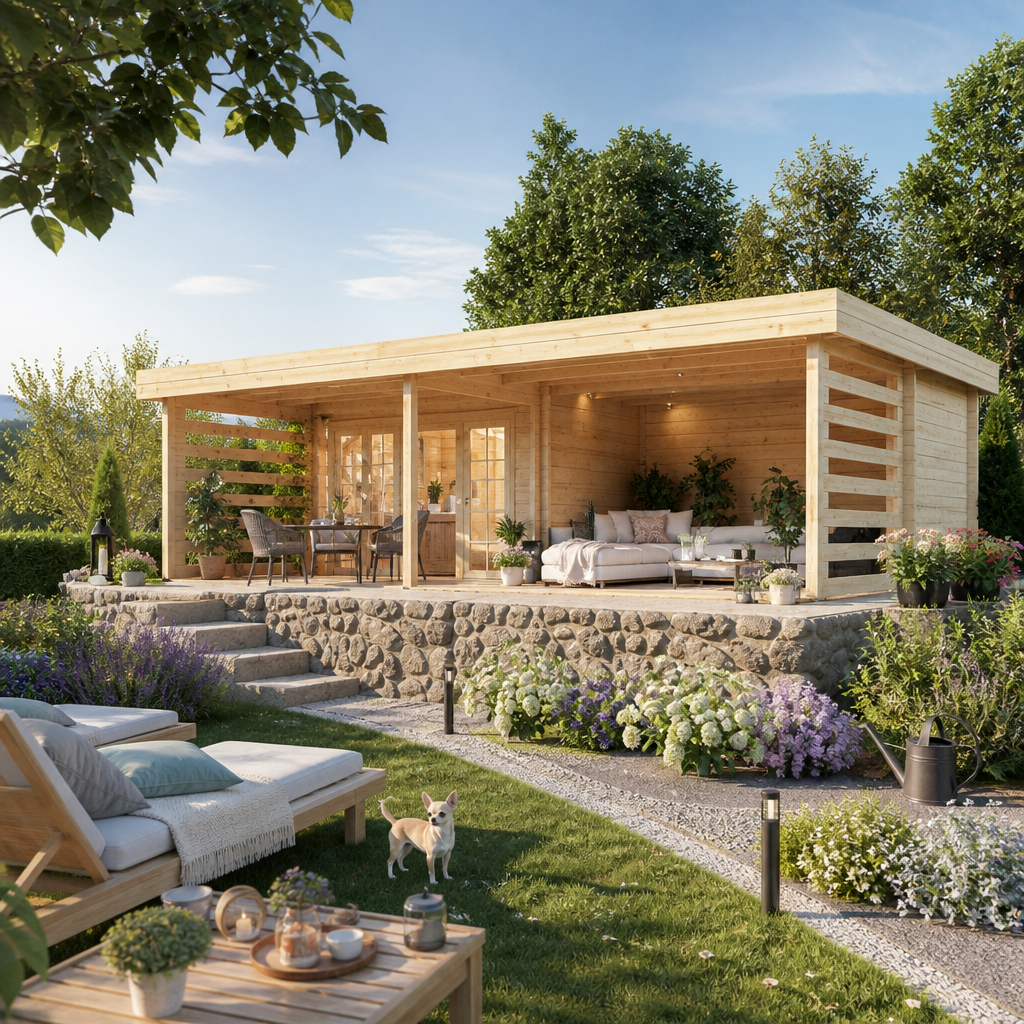 26% reduziert! 8 × 5 m | Gartenlounge Jonte 44 | Flachdach | modern | winterfest