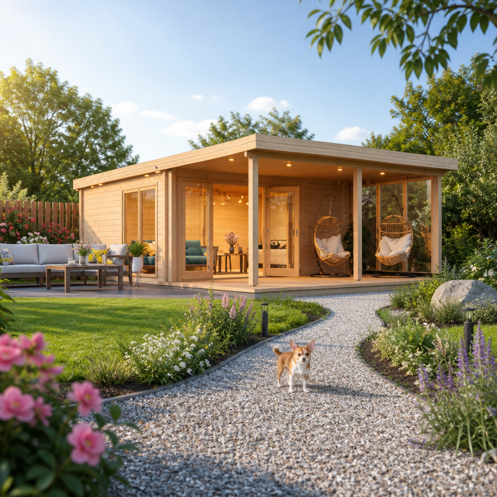 26% reduziert! 8 × 5 m | Gartenlounge Kaarlo 70 | Flachdach | Vordach | Terrasse | modern