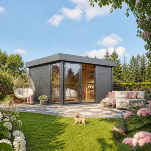 26% reduziert! 4 × 4 m | Gartenlounge Alu Concept 44 P | Flachdach | Glas-Schiebetür