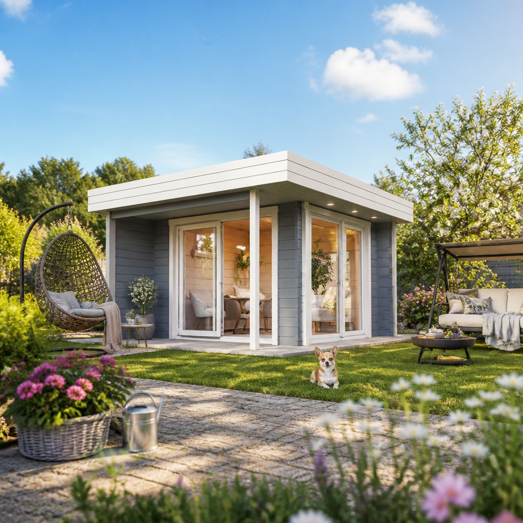 26% reduziert! 4 × 4 m | Gartenlounge Alu Concept Relax 44 D | Flachdach | Vordach | Terrasse | Glas-Schiebetür