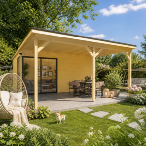 26% reduziert! 5 × 4 m | Gartenlounge Amrum-5 mit Vordach | modern | Glas-Schiebetür | winterfest Unkategorisiert online kaufen