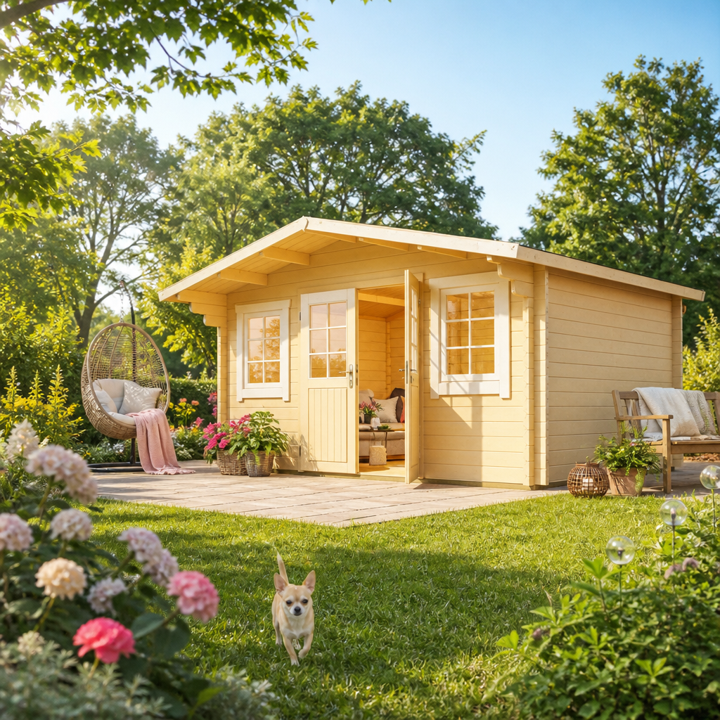 26% reduziert! 6 × 4 m | Gartenlounge Berlin 70 B Classic | Satteldach | winterfest