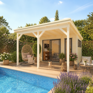 26% reduziert! 4 × 3 m | Gartenlounge Juist-1 mit Vordach | modern | Glas-Schiebetür | winterfest Unkategorisiert online kaufen