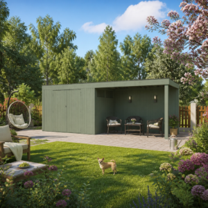 26% reduziert! 6 × 4 m | Gartenlounge QBV3-Line 5,90 m² + 300 cm Anbau | Flachdach | modern | Pultdach