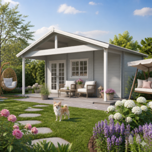 26% reduziert! 6 × 4 m | Gartenlounge Rolf 44 C mit Vordach | klassisch | Satteldach | winterfest Unkategorisiert online kaufen