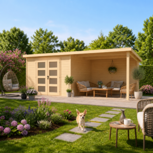 26% reduziert! 6 × 3 m | Pultdach Gartenlounge Ella 28-C mit Anbau | modern