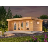 26% Discount! Modernes Fjordholz Gartenhaus mit Flachdach Modell 7x4m
