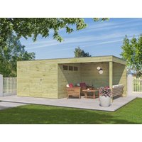 26% Discount! Gartenhaus Modell QB-Line 9,00 m² + 300 cm Anbau