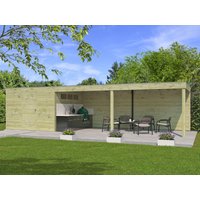 26% Discount! Gartenhaus Modell QB-Line 9,00 m² + 600 cm Anbau