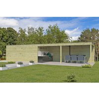 26% Discount! Gartenhaus Modell QB-Line 15,30 m² + 600 cm Anbau