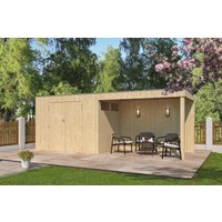 26% Discount! Gartenhaus Modell QBV3-Line 5,90 m² + 300 cm Anbau