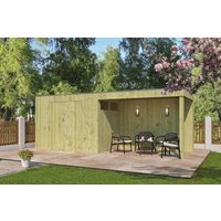 26% Discount! Gartenhaus Modell QBV3-Line 5,90 m² + 300 cm Anbau